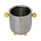 Hello Honey Stainless Steel Ice Bucket with Citron Color Enameled Ball Handles and Feet, Silver